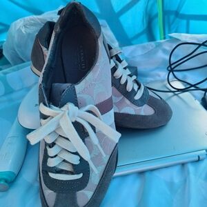 Coach Women’s Pink Signature Canvas Lace-Up Sneakers